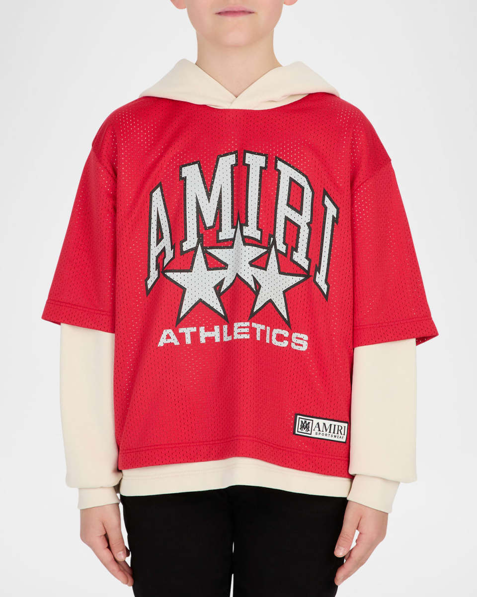 Kid's Logo Star Jersey Mesh Combo Hoodie, Size 4-12